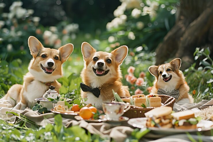 dogs-enjoying-picnic-outdoors
